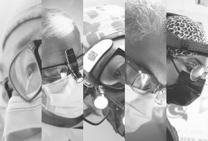 A collage of close ups of oral surgeons